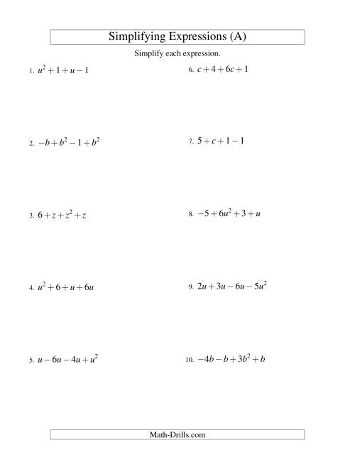 Featured image of post Simplifying Algebraic Expressions Worksheets Pdf